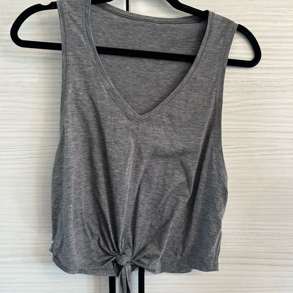 Gray Crop Tie-Front Tank Top